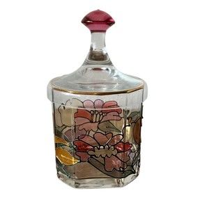 Honey Jar & Spoon Blown Glass Hand Painted Floral Made in Germany New In Box